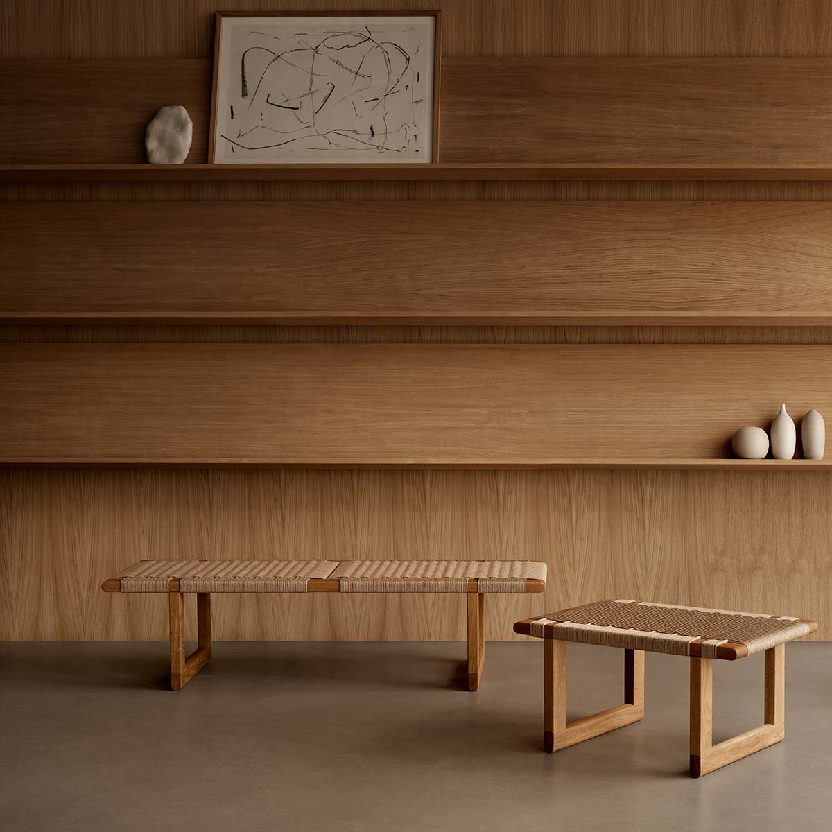 BM0489S Table Bench | Woven Paper Cord Seat