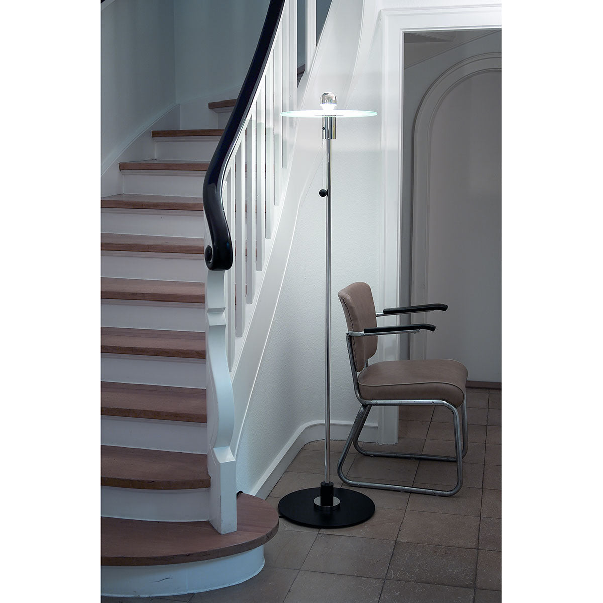 Bauhaus Floor Lamp | Nickel Plated Brass and Black Iron