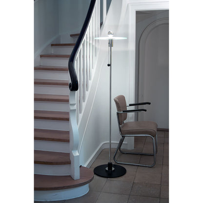 Bauhaus Floor Lamp | Nickel Plated Brass and Black Iron