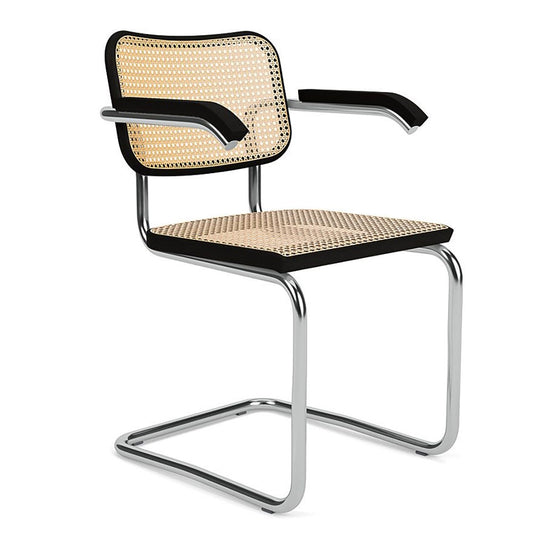 Cesca Arm Chair | Black Satin Frame and Arms with Cane Insert