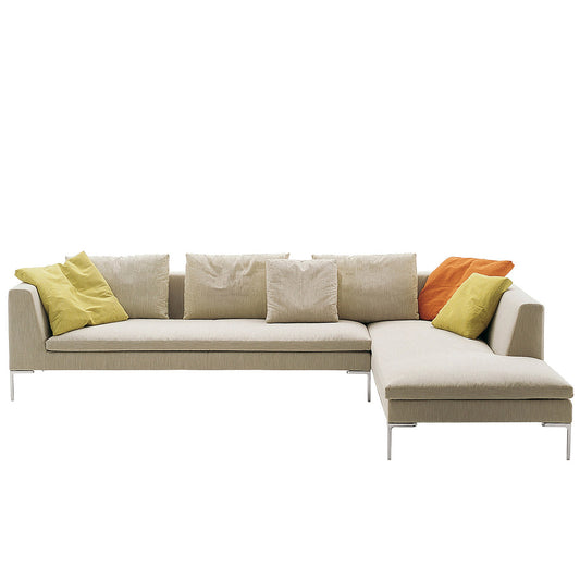 Charles Chaise Longue Sofa | Grey Lodi Upholstery with Teal Lodi Cushions