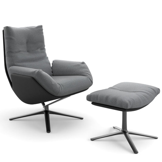 Cordia Lounge Chair Set | Black 286 Leather Shell Grey 9131 Fabric Cushions