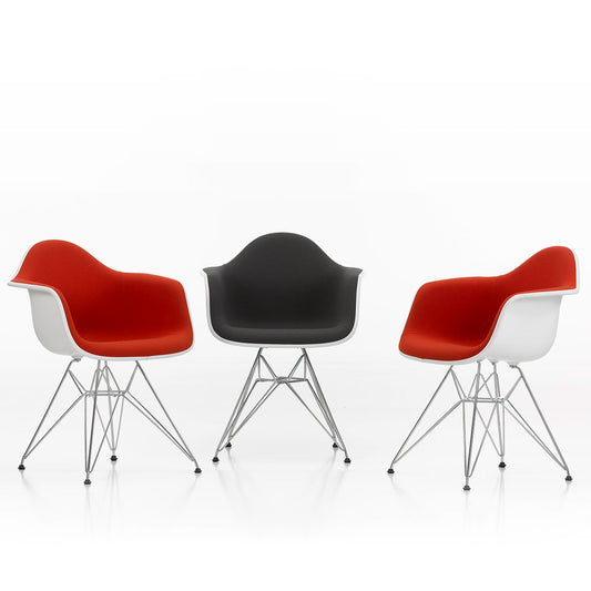 DAR Eames Upholstered Armchair | Red Poppy Red Hopsak Cotton White Shell