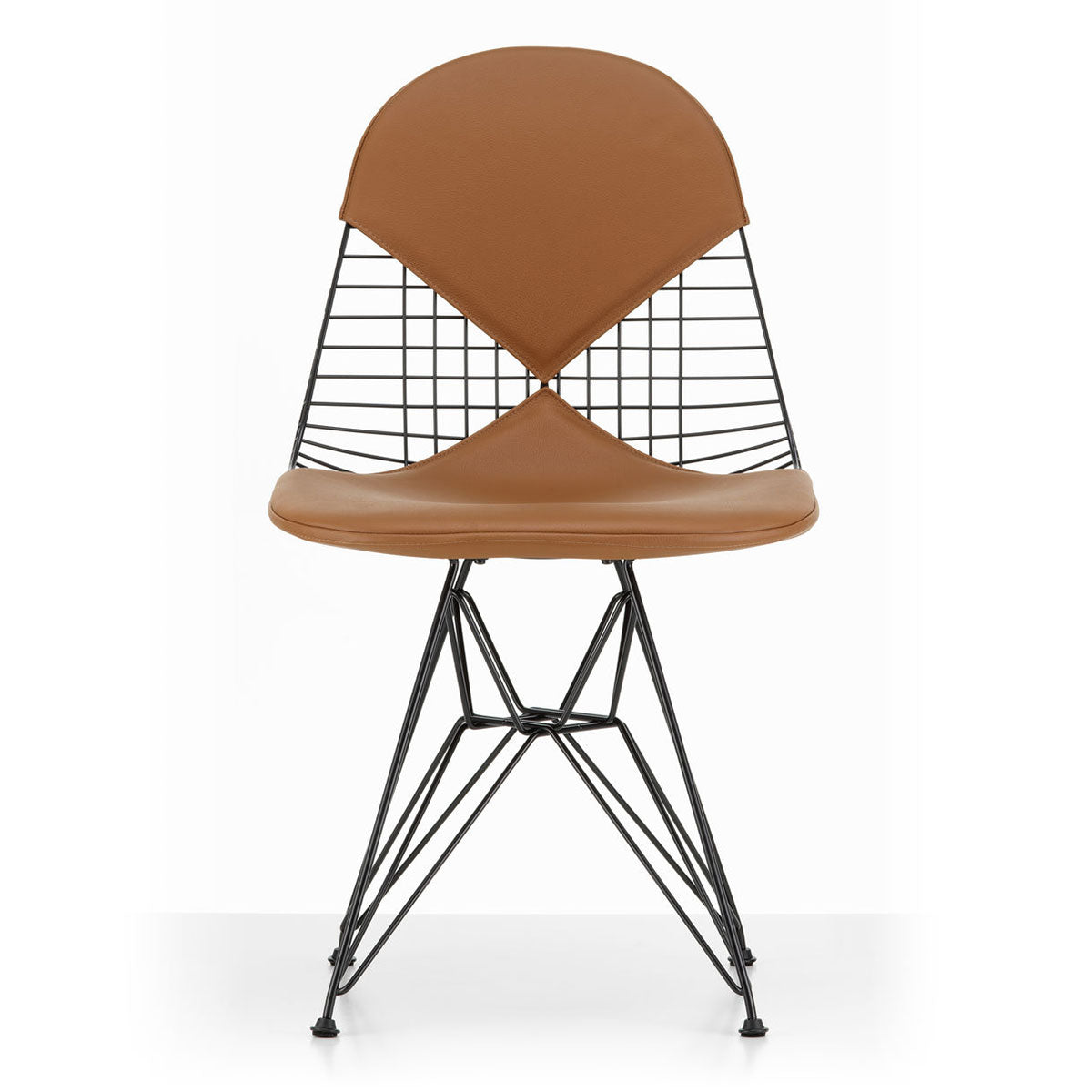 DKR-2 Eames Wire Chair | Cognac Premium F Leather Seat and Back Pad