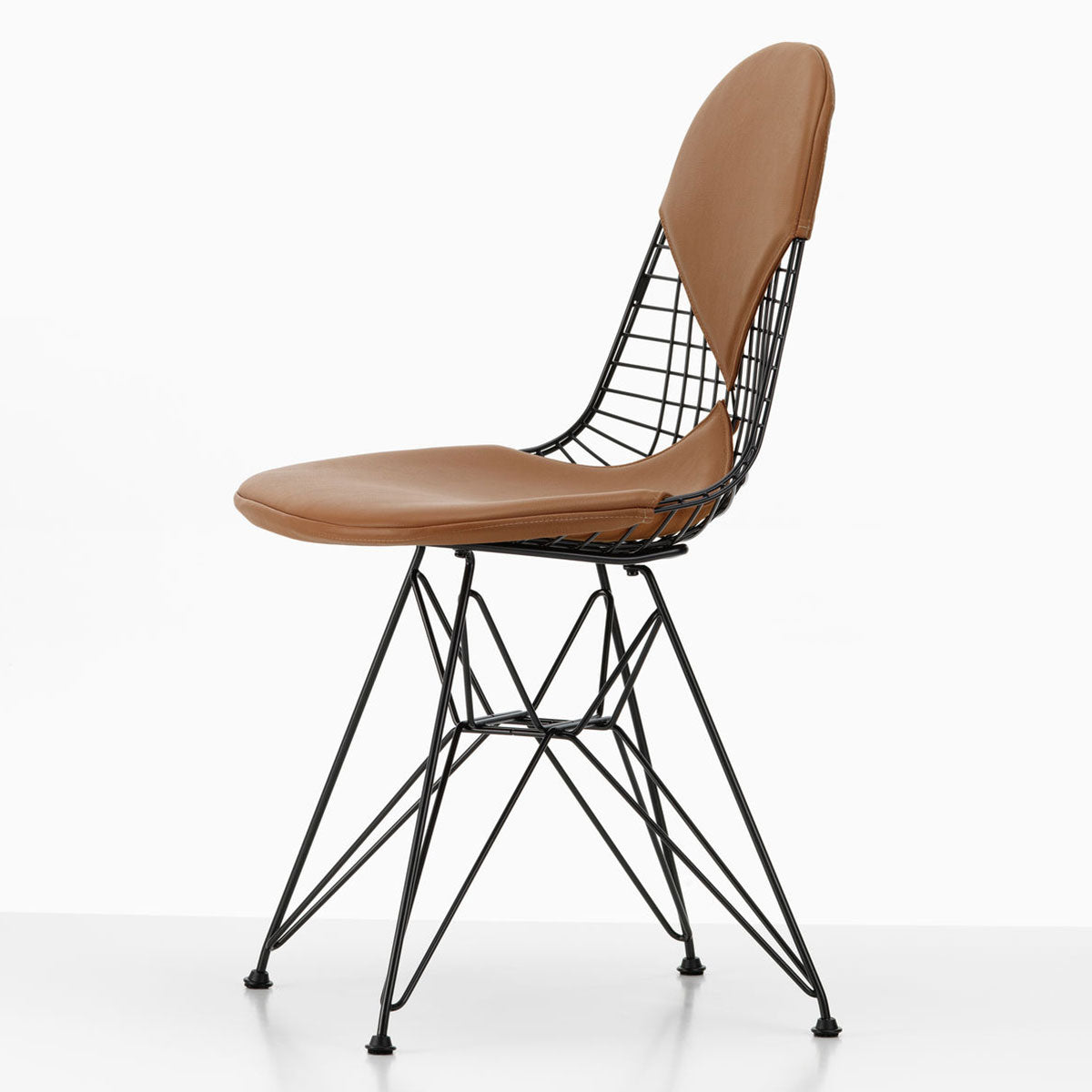 DKR-2 Eames Wire Chair | Cognac Premium F Leather Seat and Back Pad