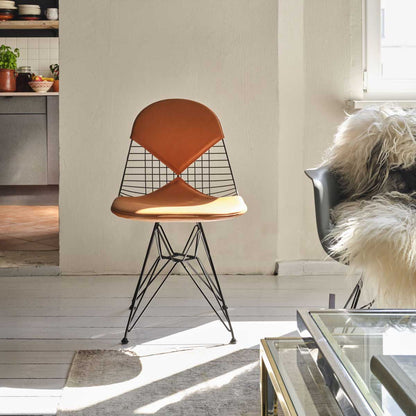 DKR-2 Eames Wire Chair | Cognac Premium F Leather Seat and Back Pad
