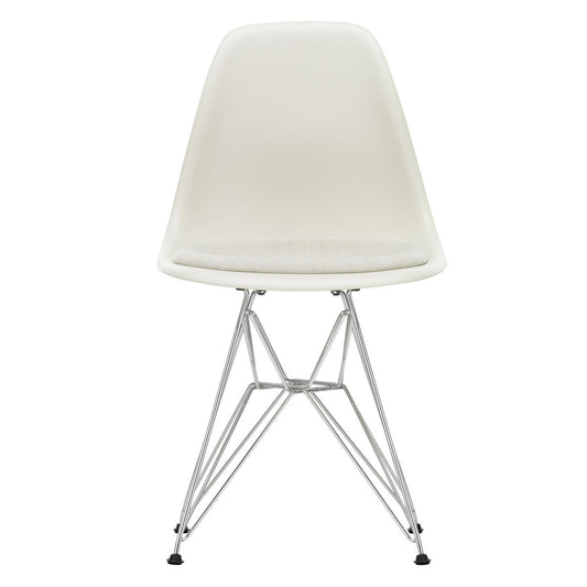 DSR Eames Chair with Seat Pad | Warm Grey and Ivory Hopsak Seat Pad