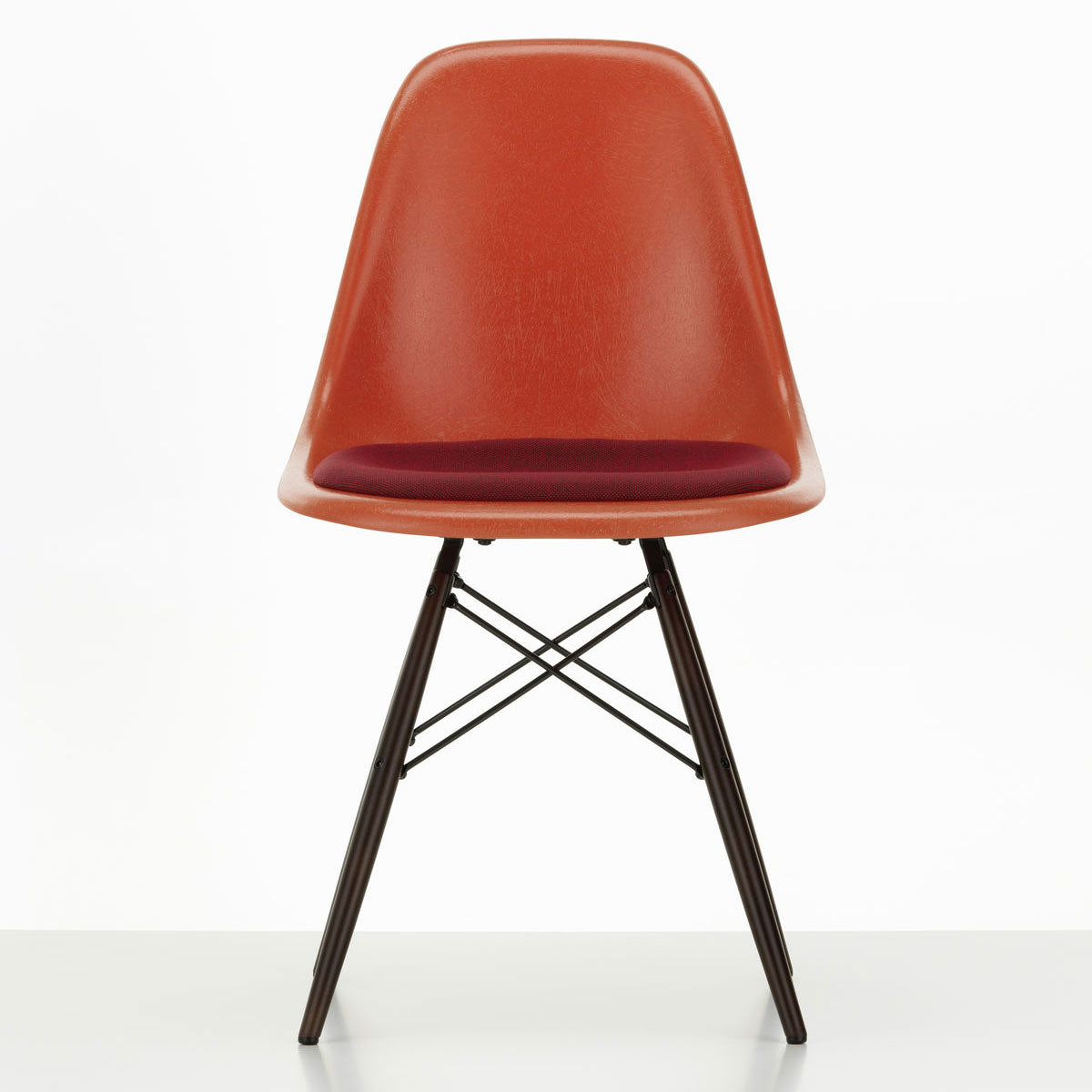 DSW Eames Fiberglass Chair | Red and Moor Brown Hopsak Seat Pad