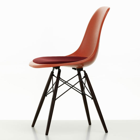 DSW Eames Fiberglass Chair | Red and Moor Brown Hopsak Seat Pad