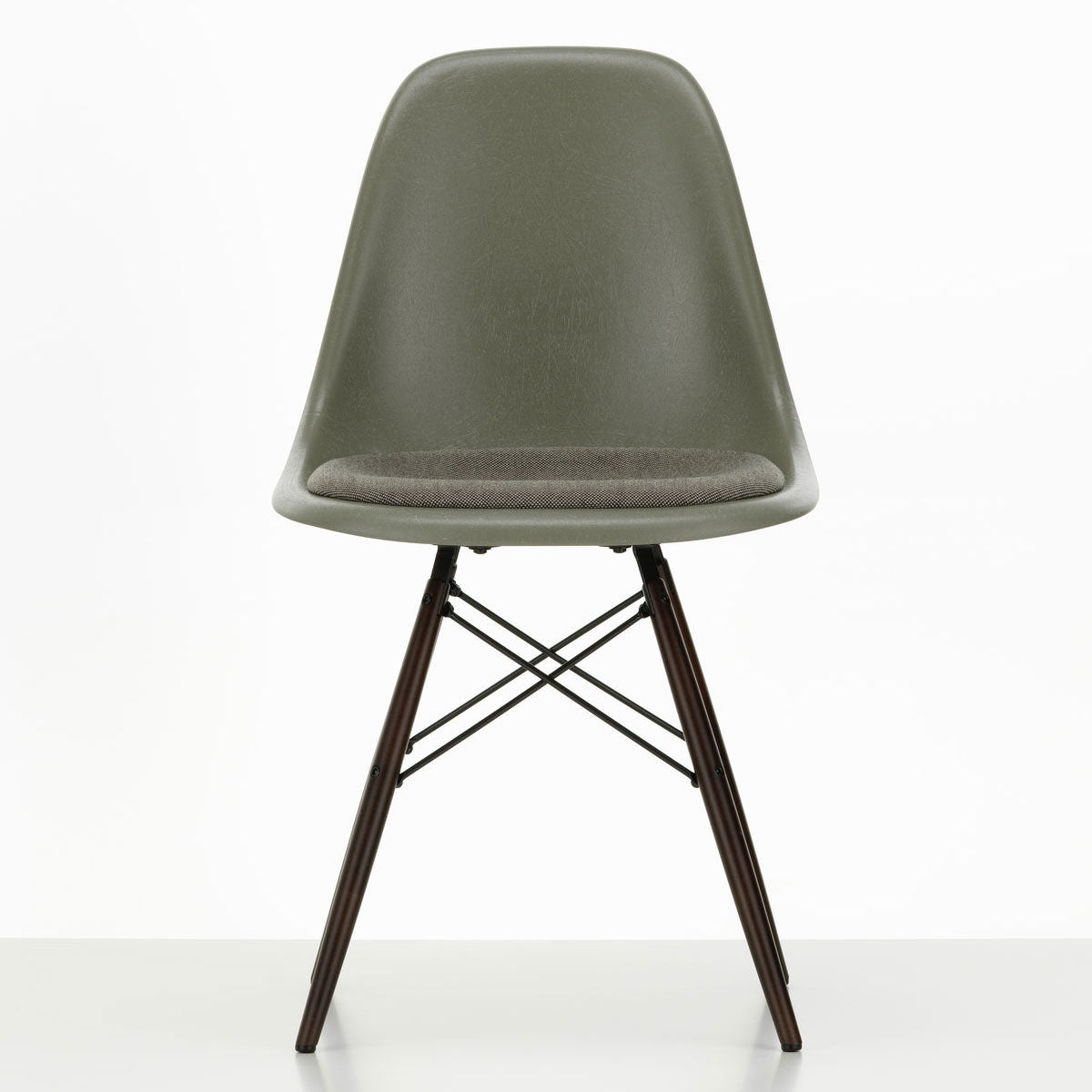DSW Eames Fiberglass Chair | Warm Grey and Moor Brown Hopsak Seat Pad