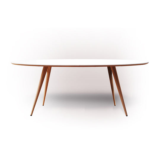Edge Extending Oval Table GM3900 | White Corian Top Walnut Legs
