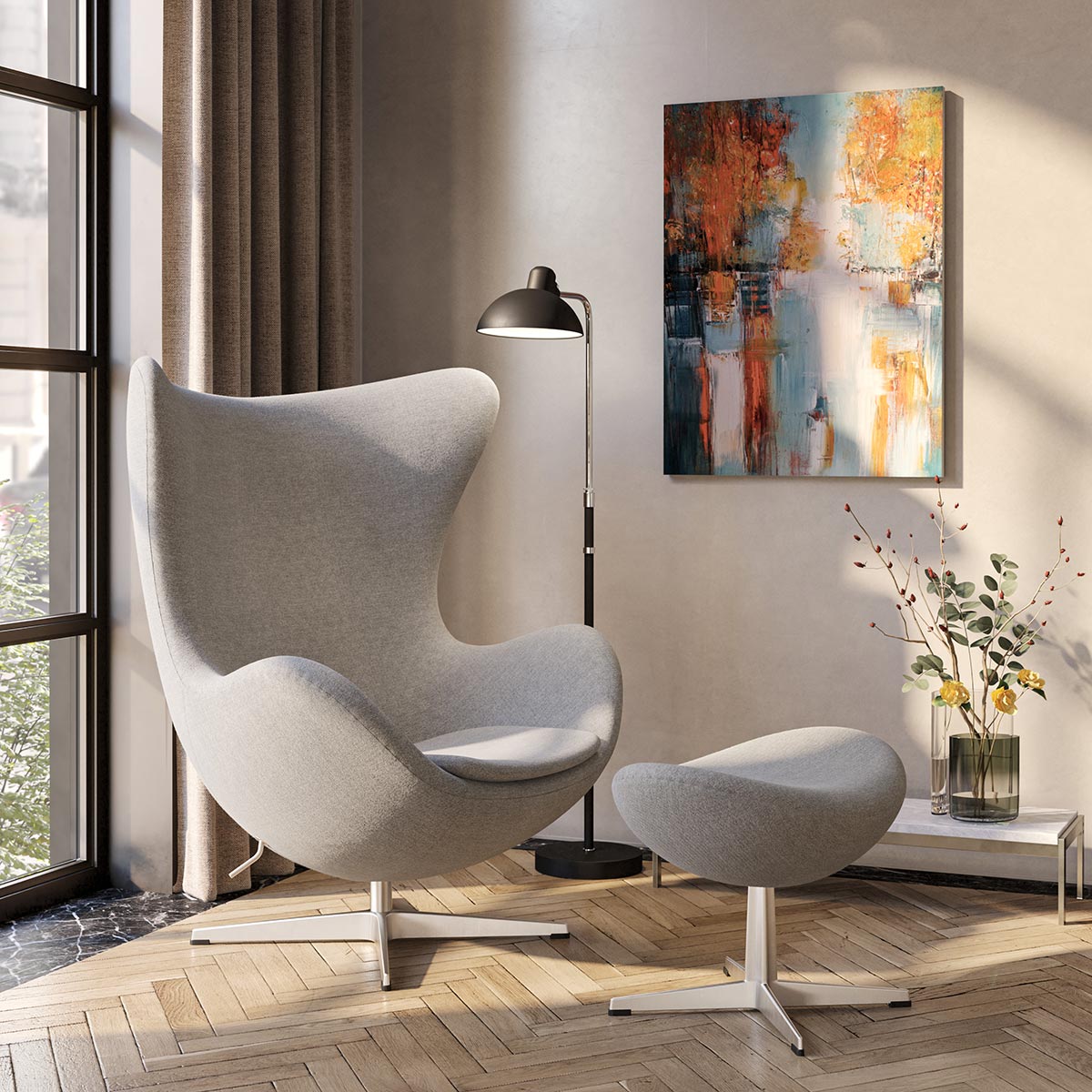 Egg Footstool | Pale Grey Divina Melange 120 Upholstery