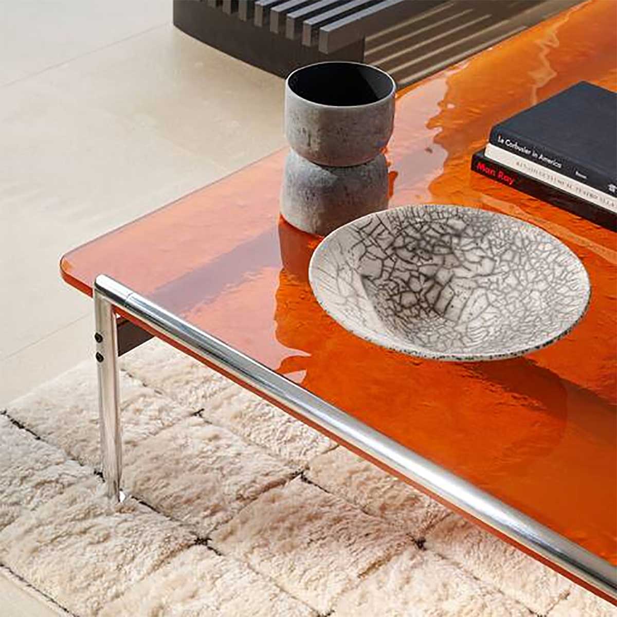 Esosoft High Coffee Table 126x90 | Amber Fluted Glass Top