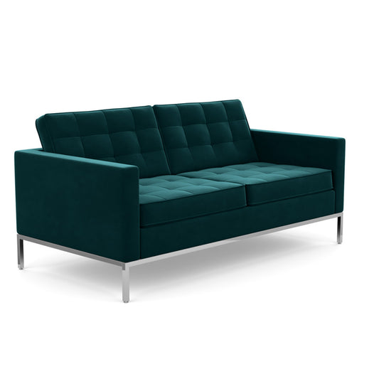 Florence Knoll 2 Seat Sofa | Teal Velvet Fabric Upholstery