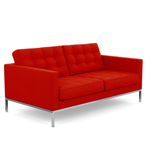 Florence Knoll Sofa 2 Seat Relax | Tufted Fire Red Cato Fabric NO Buttons