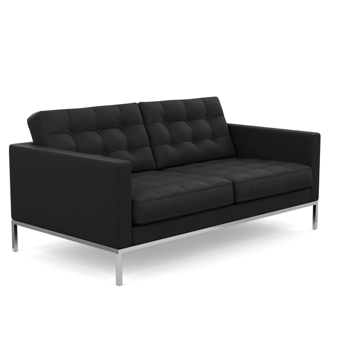 Florence Knoll Sofa 2 Seat Relax | Tufted Black Volo Leather WITH Buttons