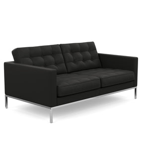 Florence Knoll Sofa 2 Seat Relax | Tufted Black Volo Leather WITH Buttons