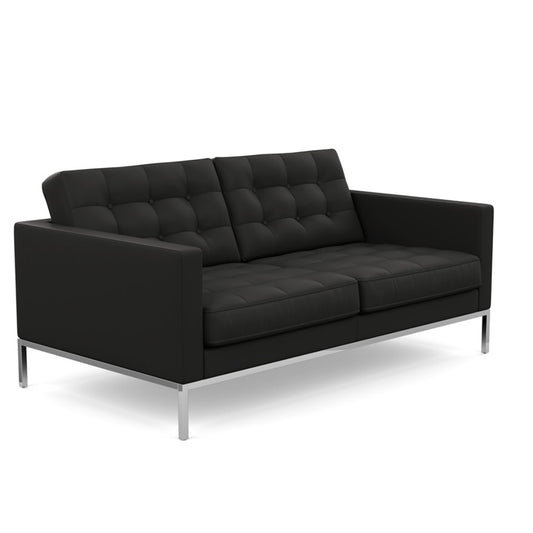 Florence Knoll Sofa 2 Seat Relax | Tufted Black Volo Leather WITH Buttons