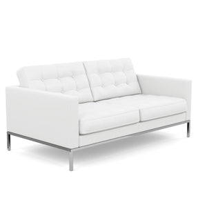 Florence Knoll Sofa 2 Seat Relax | Tufted White 785 Volo Leather WITH Buttons