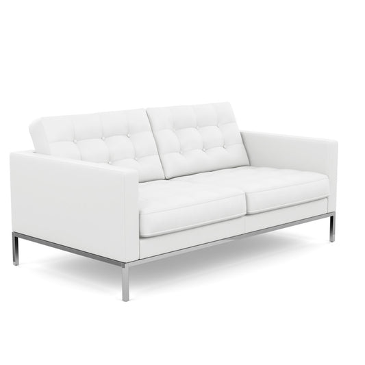 Florence Knoll Sofa 2 Seat Relax | Tufted White 785 Volo Leather WITH Buttons
