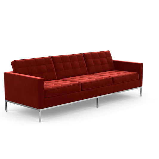 Florence Knoll 3 Seat Sofa | Tomato Velvet Fabric Upholstery
