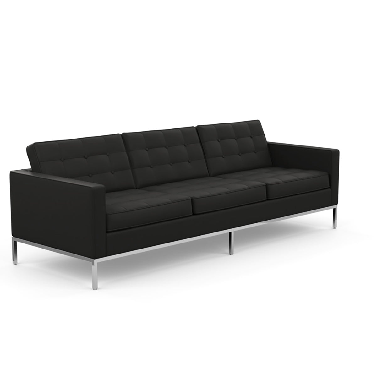 Florence Knoll 3 Seat Sofa | Black Leather Upholstery