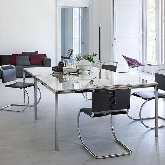 Florence Knoll Dining Table | White Arabescato Marble Top