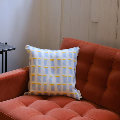 Windows Linen Cushion 45x45cm | White Blue and Yellow Linen