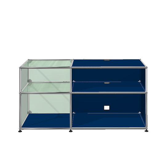 USM Glass Media Unit | Gentian Blue Lacquer Panels