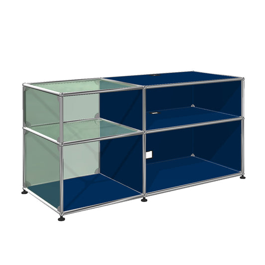 USM Glass Media Unit | Gentian Blue Lacquer Panels