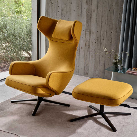 Grand Repos Lounge Chair & Ottoman | Cosy 14 Canola Wool Upholstery