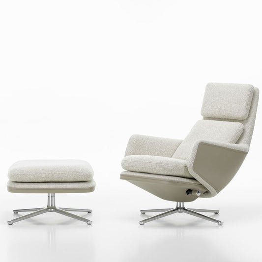 Grand Relax Lounge Chair & Ottoman | Sand Forte Leather Cream Sand Nubia 03 Boucle