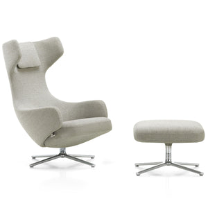 Grand Repos Lounge Chair & Ottoman | Nubia 02 Cream and Pearl Fabric Upholstery
