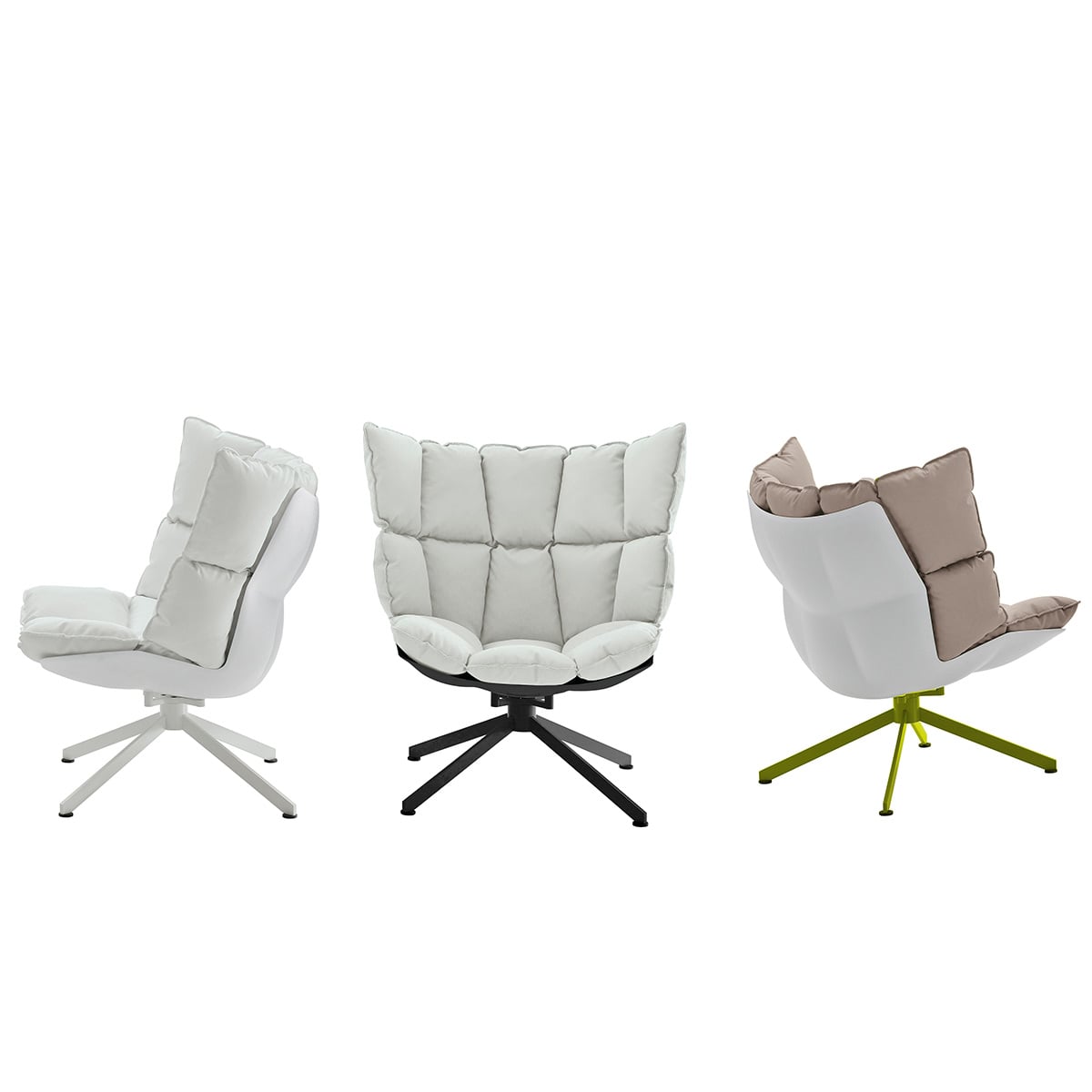 Husk Swivel Lounge Chair | White Alice FR Fabric