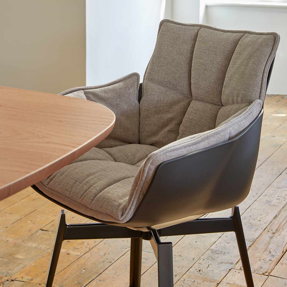 Husk Swivel Small Armchair | Hazlenut Emily Fabric Upholstery