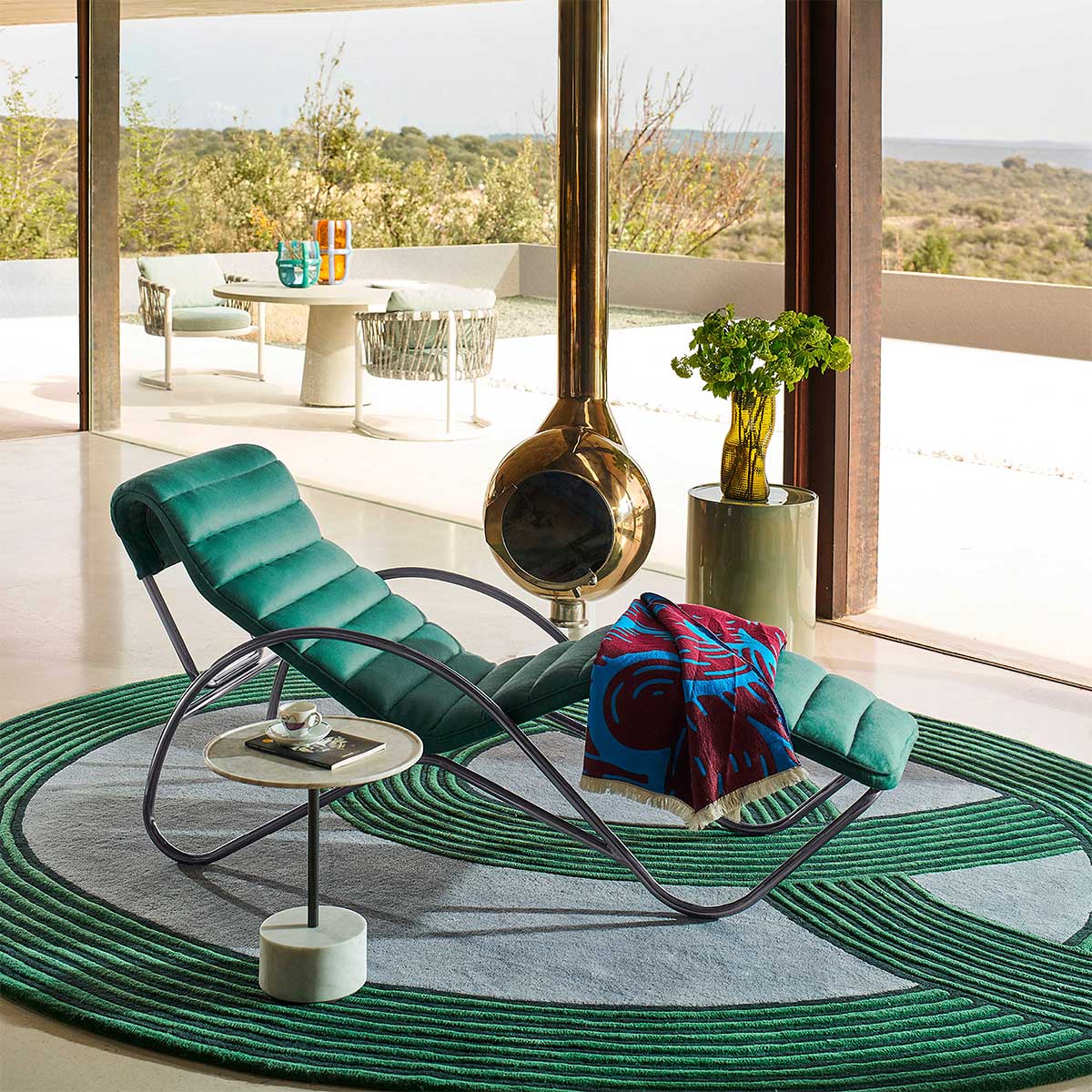 Indochine Chaise Longue | Lipari 13L638 Emerald Fabric