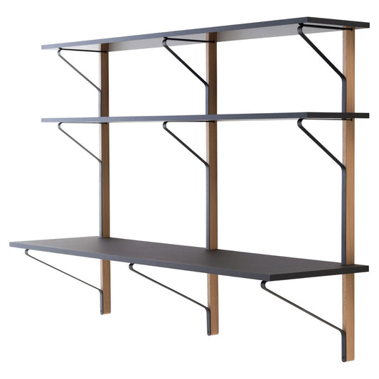 Kaari Shelf With Desk | Black Linoleum and Black Melamine Surfaces