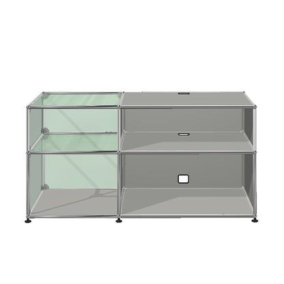USM Glass Media Unit | Light Grey Lacquer Panels