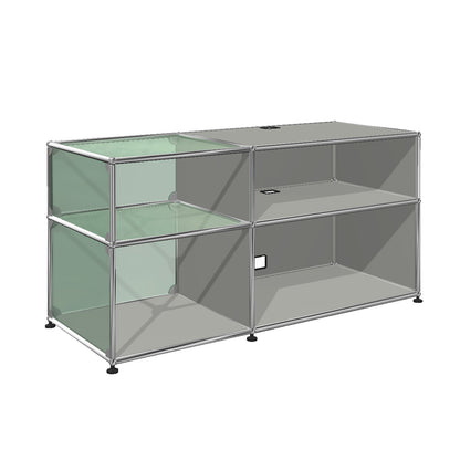USM Glass Media Unit | Light Grey Lacquer Panels