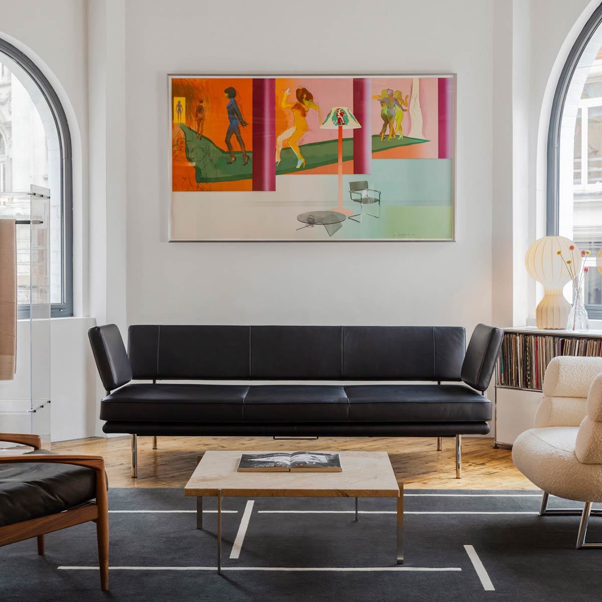 Living Platform 3 Seat Sofa | Black Rodeo Soft Leather