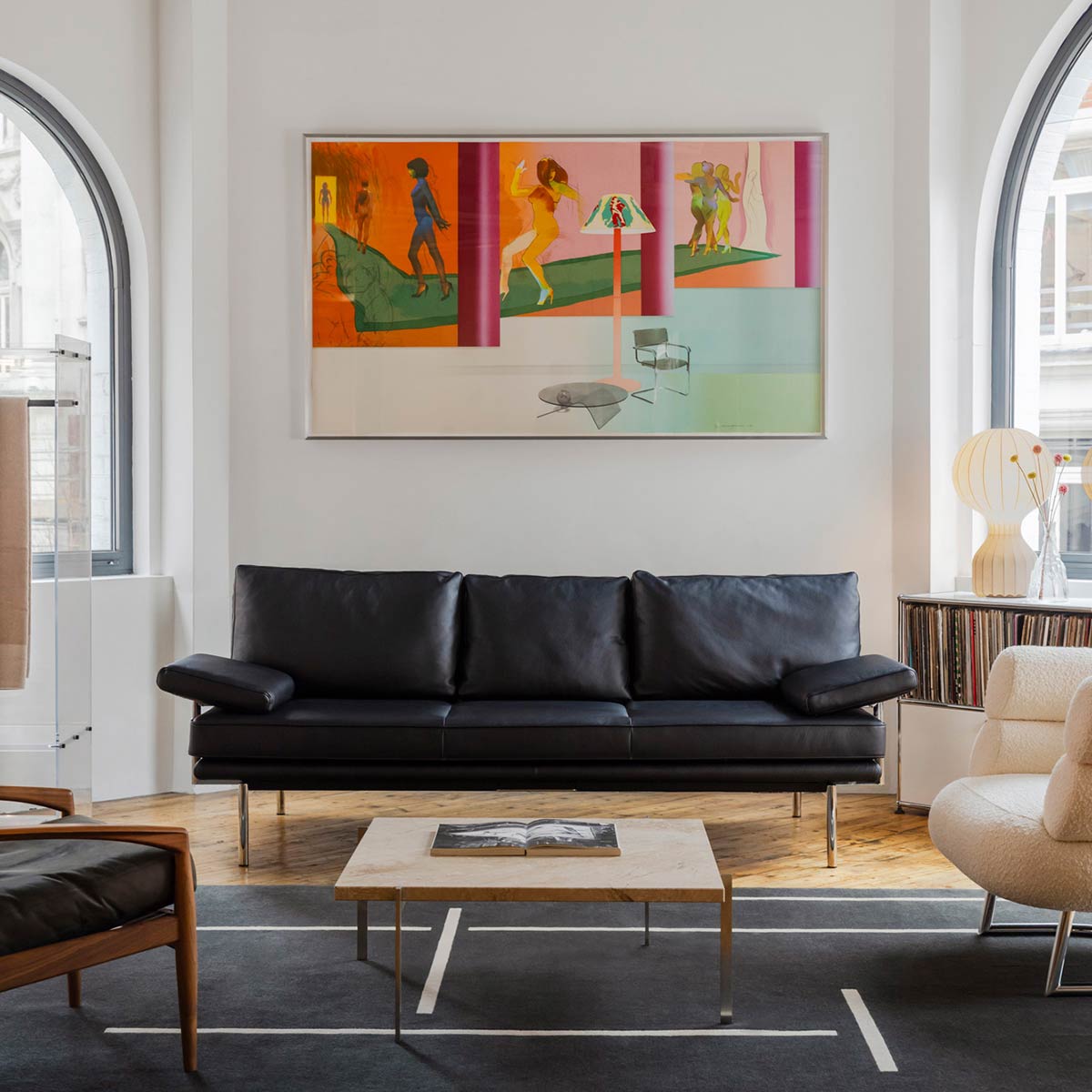 Living Platform 3 Seat Sofa | Black Rodeo Soft Leather