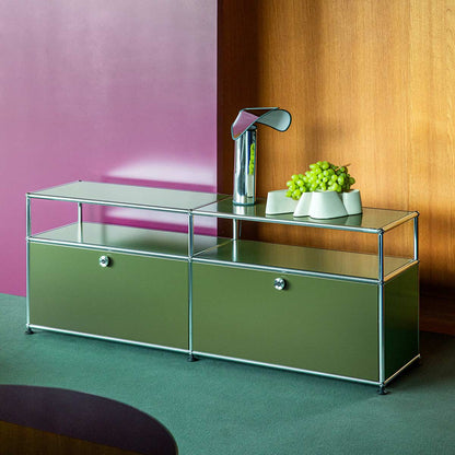 USM Tall Media Unit | Olive Green Lacquer Panels