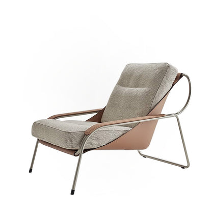 Maggiolina Lounge Chair | Light Grey 27703 Vins Fabric with Cognac Cowhide Sling
