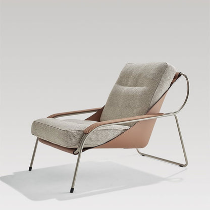 Maggiolina Lounge Chair | Light Grey 27703 Vins Fabric with Cognac Cowhide Sling