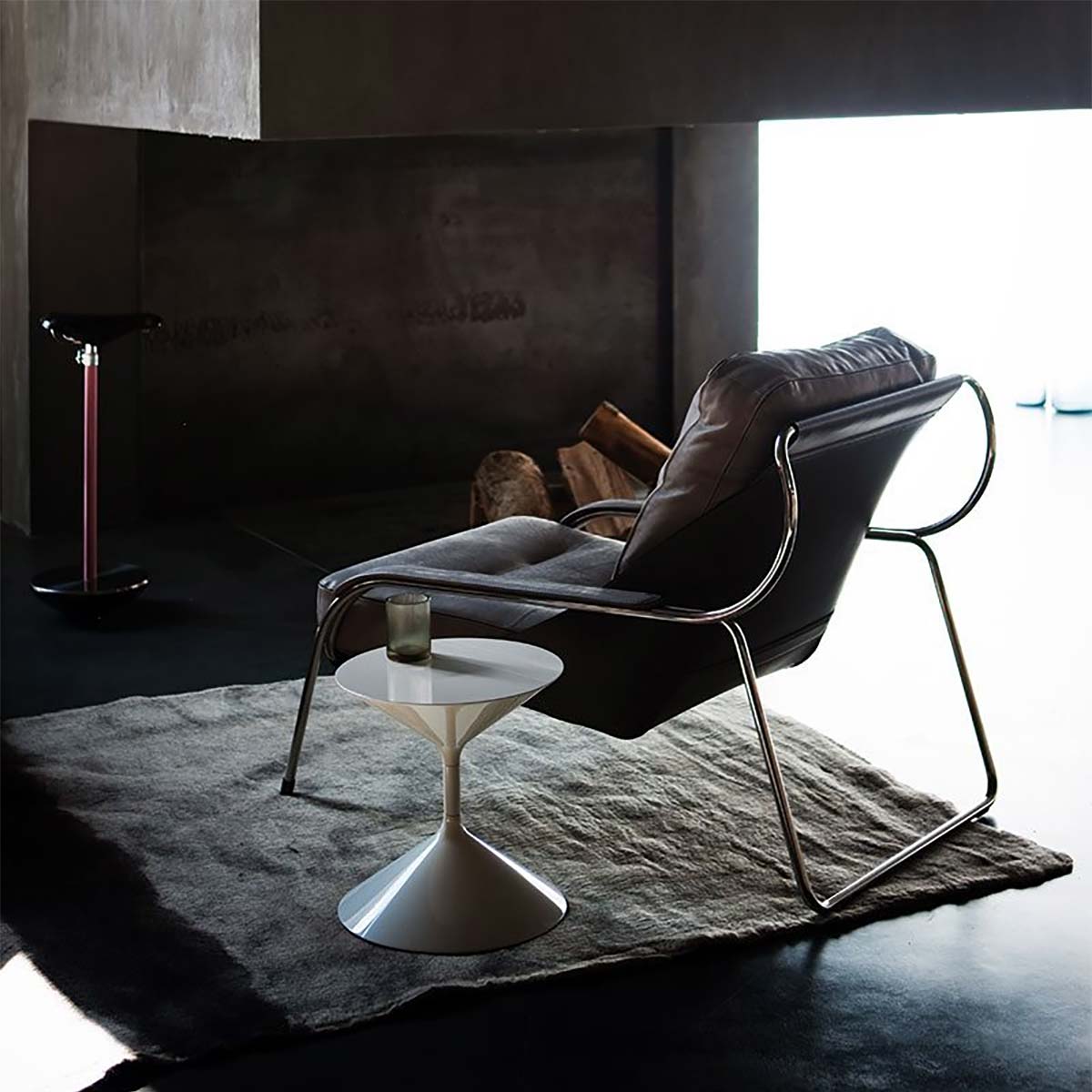 Maggiolina Lounge Chair | Brown 916 Pelle Super Leather with Dark Brown Cowhide Sling