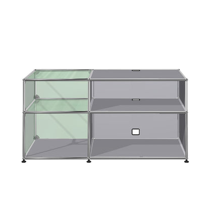 USM Glass Media Unit | Light Grey Lacquer Panels
