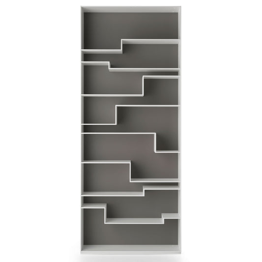 Melody Bookcase | White Lacquer Frame Dove Grey Back Panel