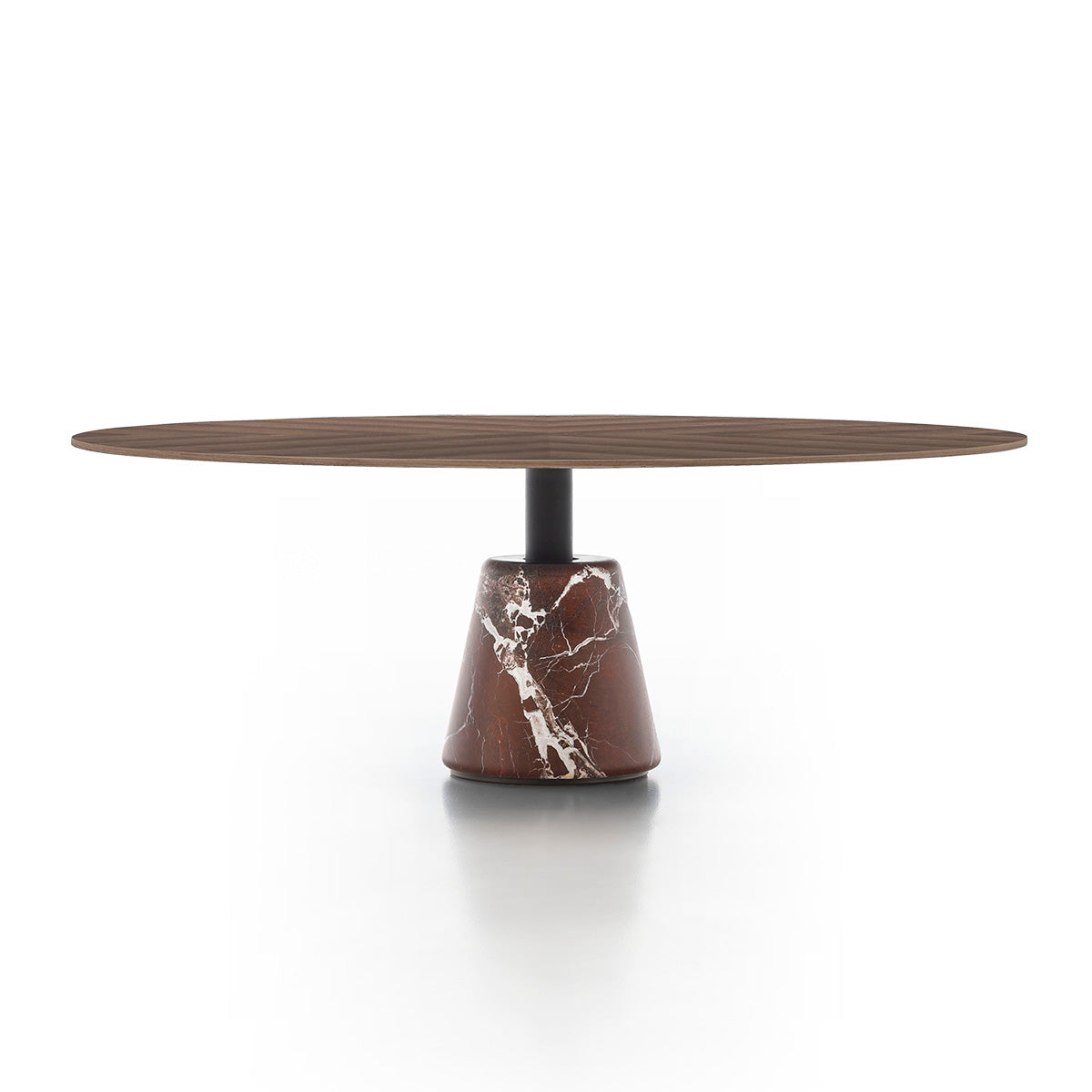 Menhir Low Table A | Glossy Lacquer Brick Red LL24 top with Alpi Green Marble Base