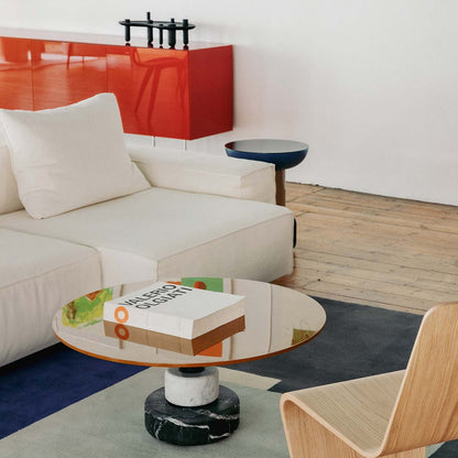 Menhir Low Table CE | Glossy Lacquer Mustard Yellow LL23 top with Nero and Carrara Marble Base