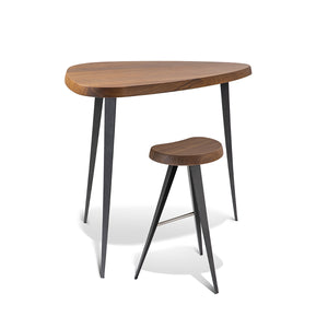 Mexique Stool | American Walnut Seat with Gunmetal Grey Legs